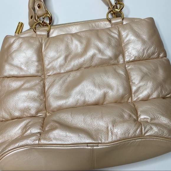 Bodhi Supple Genuine Leather Puffer Bag in Pearl Champagne & Gold - SO LUXE!!! - Picture 3 of 9